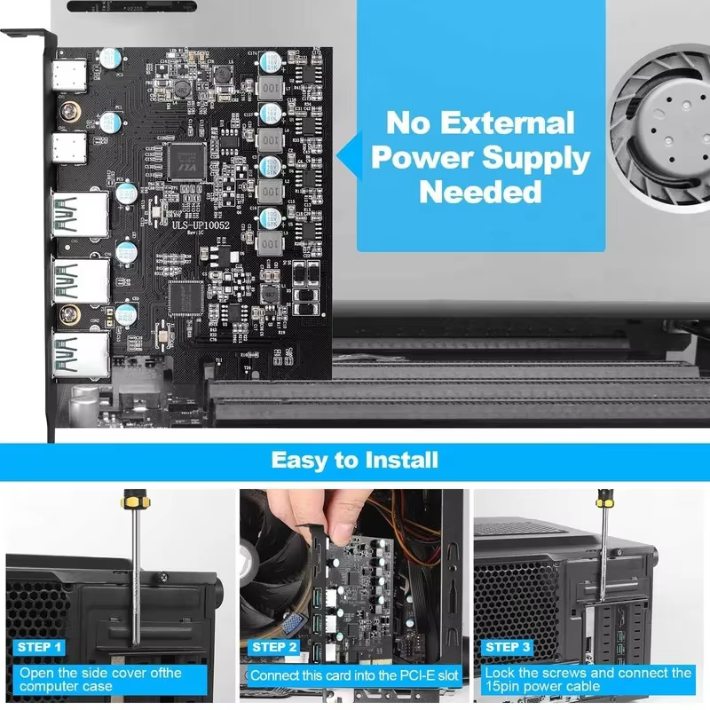 Tarjeta PCIe USB 3.2 Gen 2 – 20Gbps 5 Puertos (3x USB-A + 2x USB-C) - imagen 4