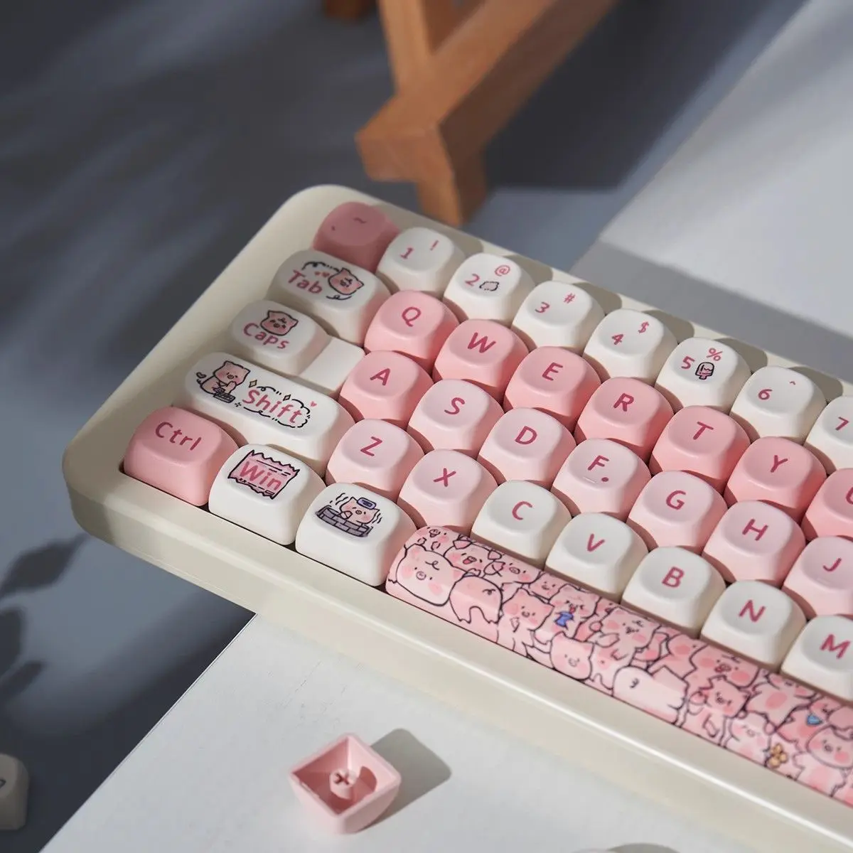 Teclas PBT de sublimación de tinte personalizadas de cerdo bonito, teclas de dibujos animados de perfil MOA para interruptores Gateron Cherry MX, Teclado mecánico - imagen 4