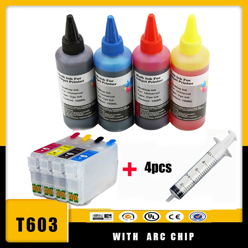 Vilaxh T603XL 603XL cartucho de tinta recargable + tinta de tinte para Epson T603 XL XP-2100 XP-2105 XP-3100 XP-3105 XP-4100 XP-4105 WF-2810 - imagen 2