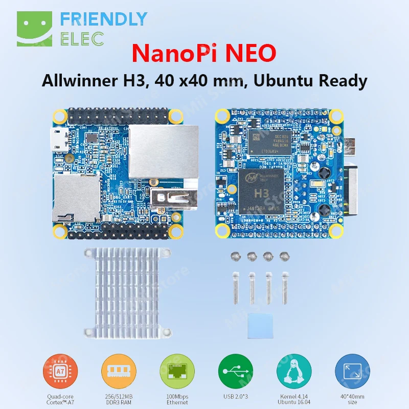 NanoPi NEO V1.4 LTS 512MB DDR RAM Allwinner H3, OpenWRT,Quad Cortex-A7 Hasta 1,2 GHz, compatible con Ubuntu Linux A-rmbian DietPi Kali