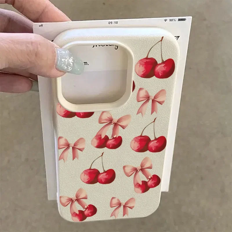 Funda mate esmerilada con diseño de lazo de cereza para iPhone 16, funda de silicona suave de TPU para iPhone 15 Pro Max 14 Plus 13 12 11 XS X XR 16E - imagen 5