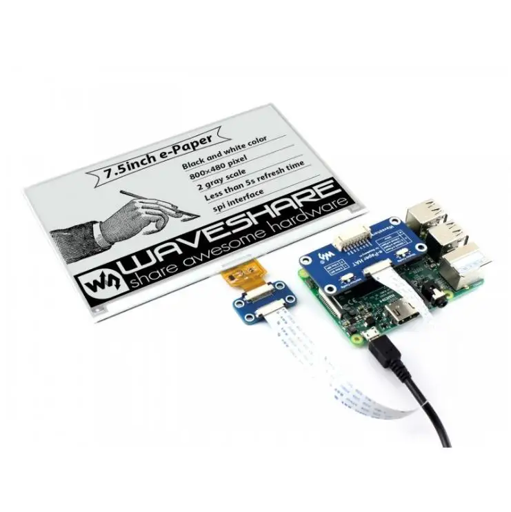 Waveshare 800x480 7,5 pulgadas E-Ink HAT pantalla de papel electrónico compatible con Raspberry Pi STM32 dos colores consumo de energía ultrabajo - imagen 5