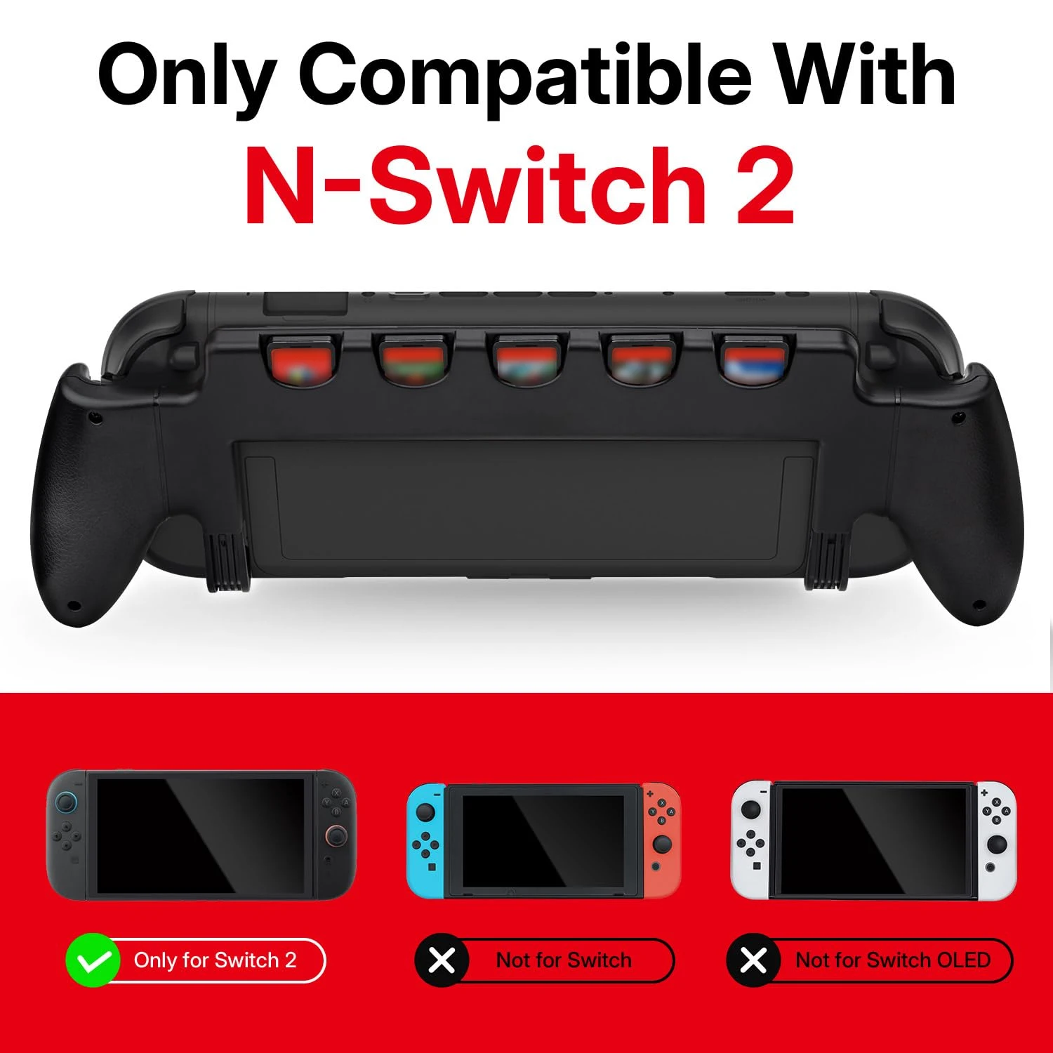 Funda de agarre manual para Nintendo Switch 2, con soporte, funda protectora antideslizante con 5 ranuras para tarjetas de juego, accesorios para Switch 2 - imagen 3