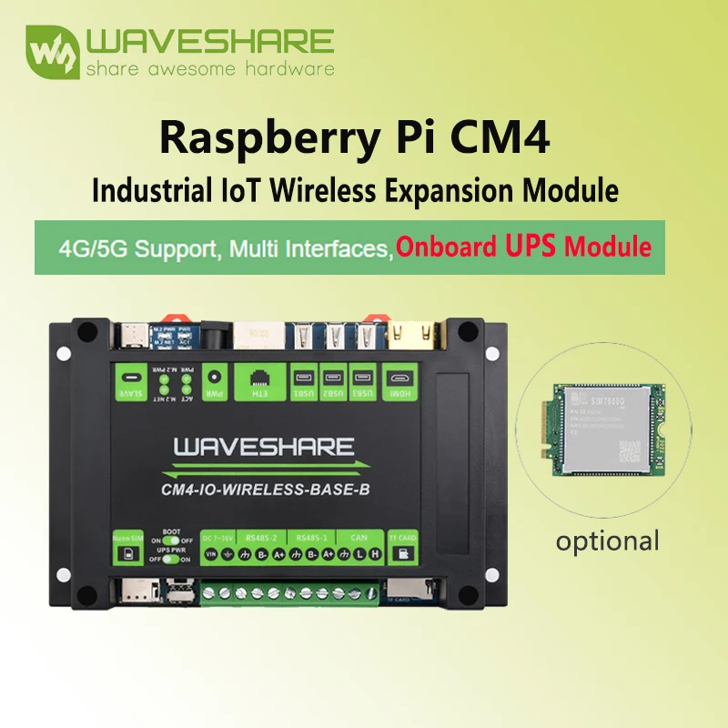 Módulo de expansión inalámbrico Raspberry Pi CM4 Industrial IoT 5G/4G Waveshare con módulo UPS nuevo CM4-IO-WIRELESS-BASE B