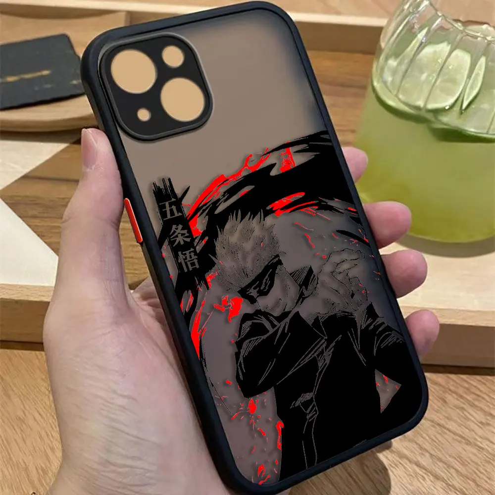 Funda de teléfono mate Jujutsu Kaisen negra de cómics para iPhone Apple 16 16E 15 11 12 13 14 Pro Max Mini SE 8 7 Plus TPU carcasa DIY - imagen 5