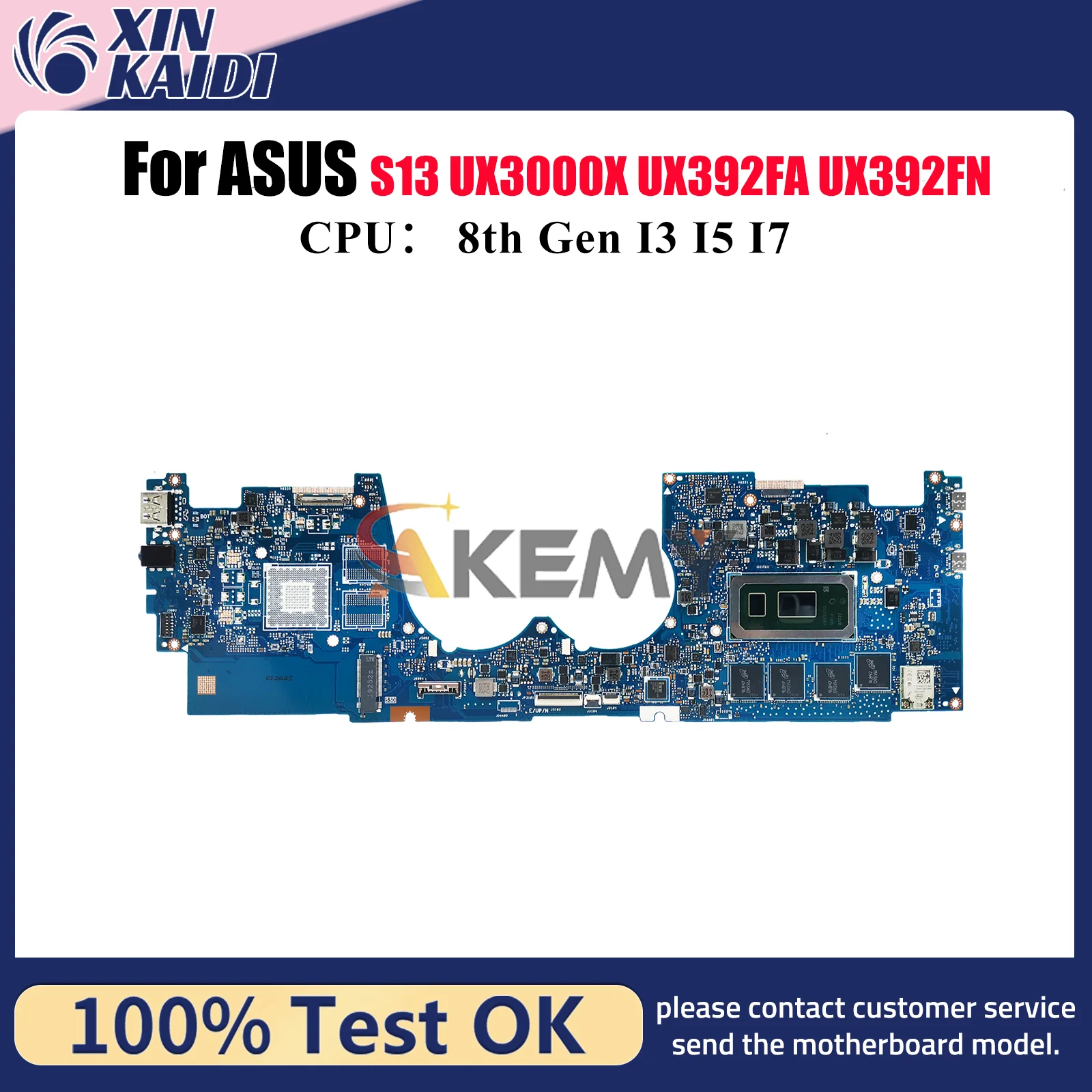 Placa base para ordenador portátil UX392FA para ASUS ZenBook UX3000X UX392F S13 UX392FN UX392FA con CPU I3 I5 I7 100% pruebas OK envío rápido