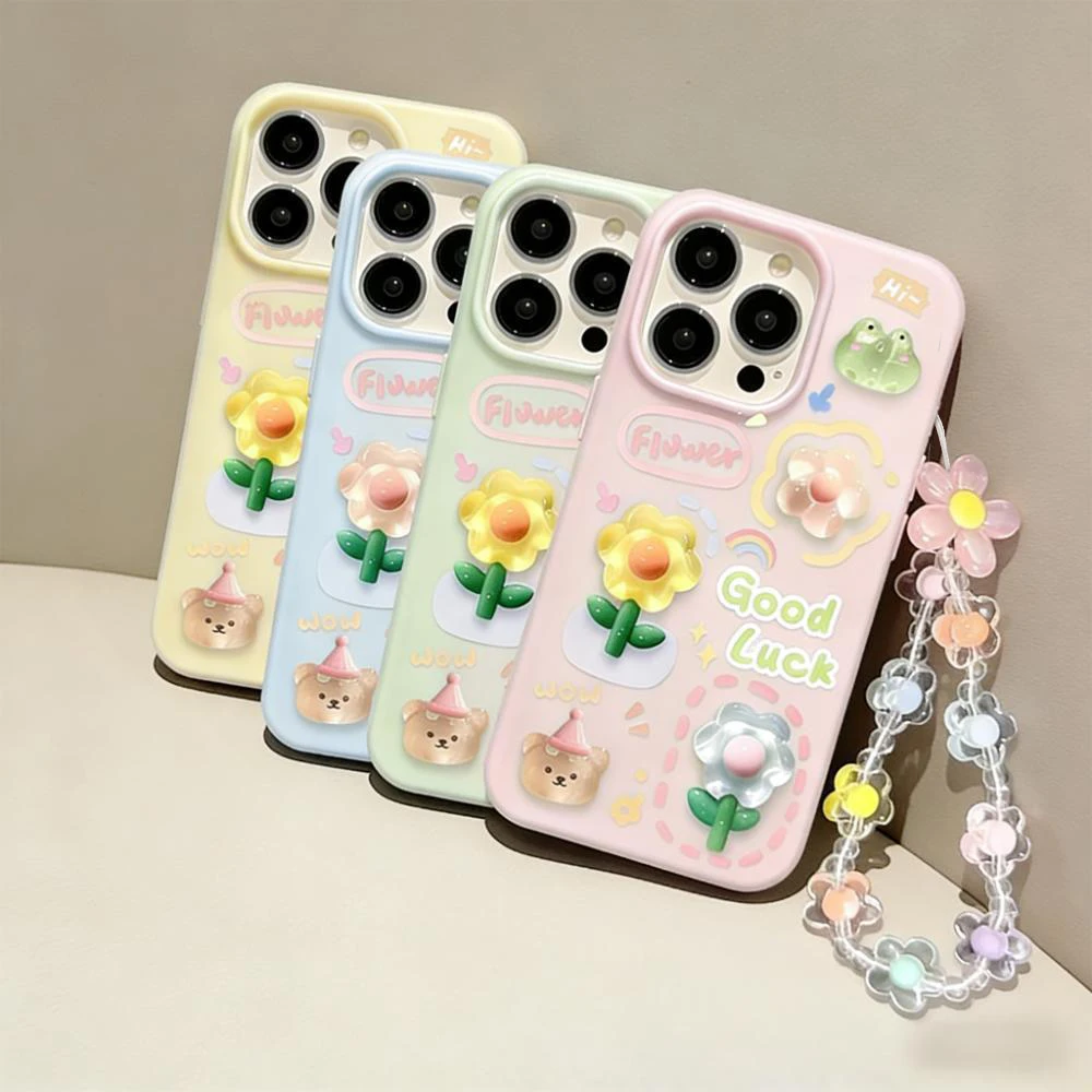 Y2K-funda con cadena de flores y oso de rana 3D para Infinix Hot 60 50 Pro 40 Note 50x50s 40 Smart 10 Plus GT 30PRO, cubierta mate