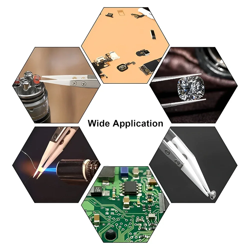 Pinzas de soldadura electrónicas de punta recta de cerámica, pinzas de cerámica de mandril de precisión resistentes al ácido inverso antiestático, 1/3 Uds. - imagen 2