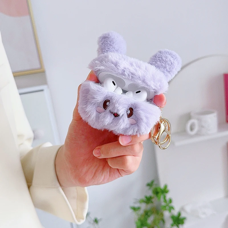 Funda divertida y esponjosa de felpa cálida para mujeres y niñas para Airpods Pro 3 2 1 Air Pods Pro2 2.a y tercera generación, funda para auriculares de piel de dibujos animados - imagen 5