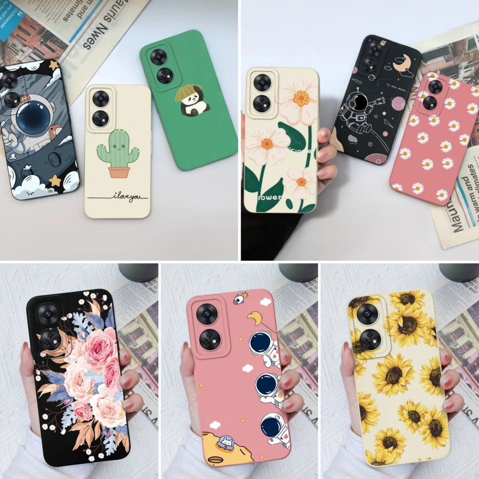 Funda de teléfono para OPPO Reno 8T 4G 5G 8Z 8Lite, protección de cámara de dibujos animados, parachoques de silicona líquida para OPPO Reno8 T, Fundas de regalo