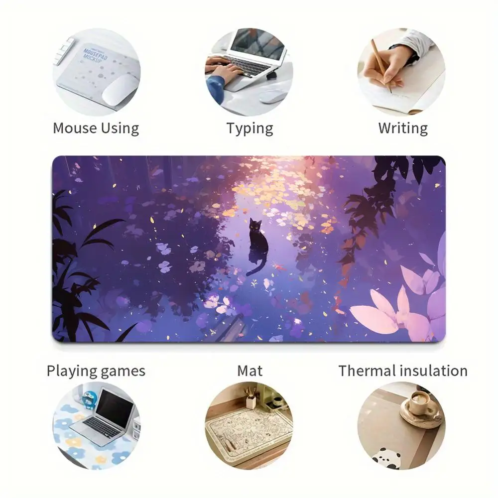 Alfombrilla de ratón de gato negro de Anime, alfombrilla de ratón grande XXL para juegos, cerradura de goma, escritorio, tableta, monitor, ordenador, jugadores, trabajo, teléfono y oficina - imagen 3