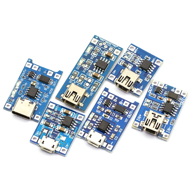 Placa de carga de batería de litio, módulo con protección, funciones duales, 5 piezas, TP4056, 5V, 1A, Micro USB 18650, tipo C - imagen 5