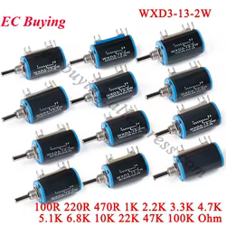 1-2 uds WXD3-13-2W 10K 100/220/470/680 Ohm potenciómetro multivuelta bobinado resistencia 1K 2,2 K 4,7 K 5,6 K 6,8 K 47K interruptor giratorio