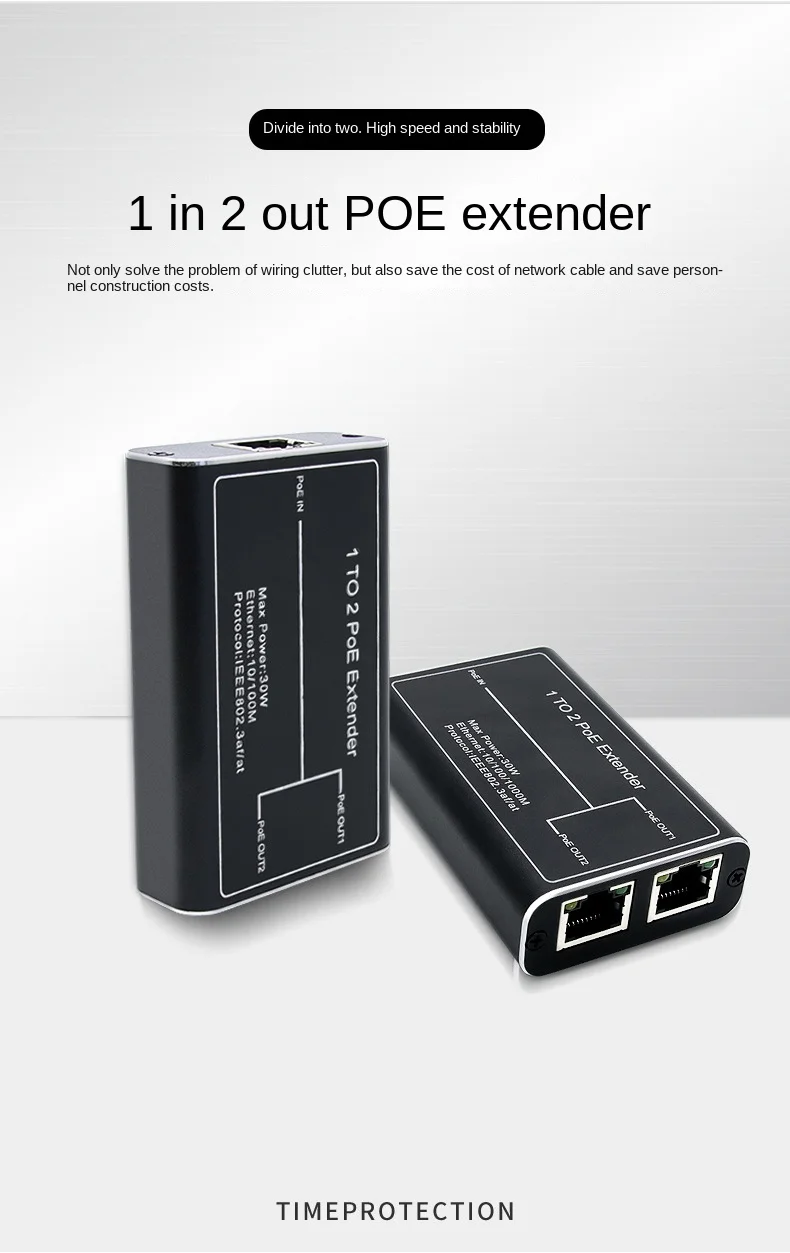 1 a 2 IEEE 802.3af/at PoE+ Repetidor POE estándar de 100 Mbps Extensor de 200 m 30 W - imagen 3