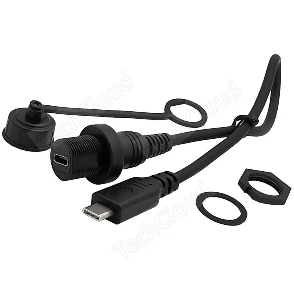 Cable USB tipo c a prueba de agua IP67, Conector de montaje en Panel macho a hembra, Cable de extensión de 30cm, Cable impermeable de USB-C - imagen 4