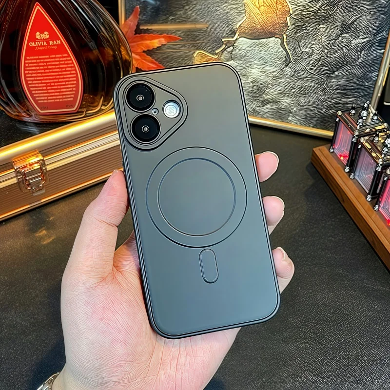 Funda de teléfono de silicona magnética para iPhone 16E 15 14 Plus 13 12 11 Pro Max para Magsafe funda protectora de lente de cristal de carga inalámbrica