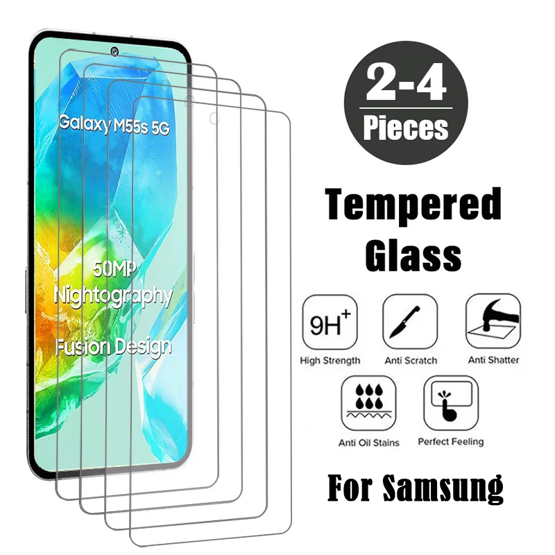 Protector de pantalla de vidrio templado de 2-4 piezas para Samsung Galaxy M55S M55 M35 M15 M05 M54 M34 M14 M04 para Samsung M53 M33 M23 M62 M52