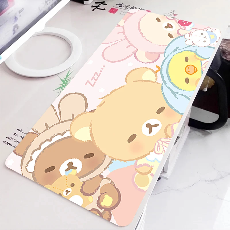 Alfombrilla grande para ratón Korilakkuma Rilakkuma, alfombrilla de escritorio de dibujos animados de Anime, accesorios de oficina Kawaii, alfombrilla para teclado extendida, alfombra antideslizante - imagen 5