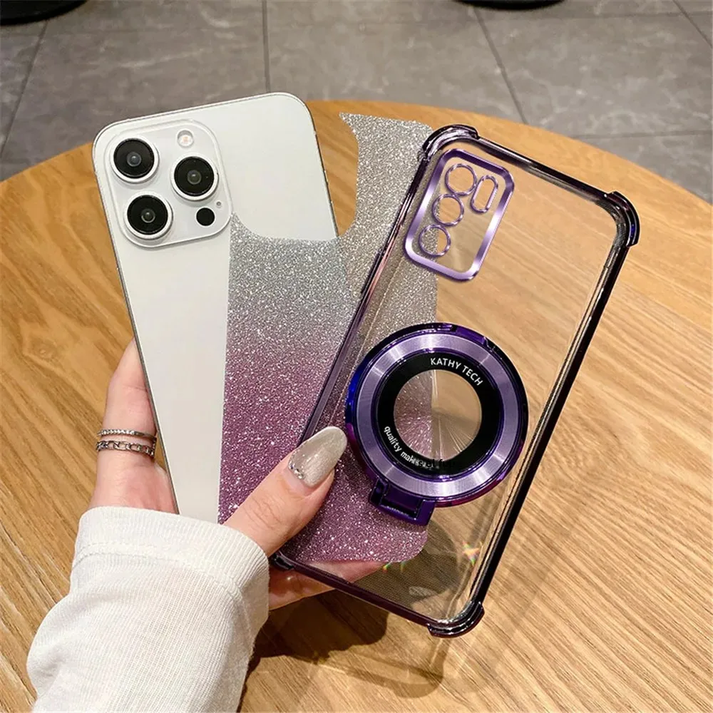 Funda con soporte para teléfono con soporte chapado a prueba de golpes con purpurina para OPPO A16 A16S A17 A15 A53 A36 A76 A5 A9 2020 A54S A53S, funda suave con soporte - imagen 5