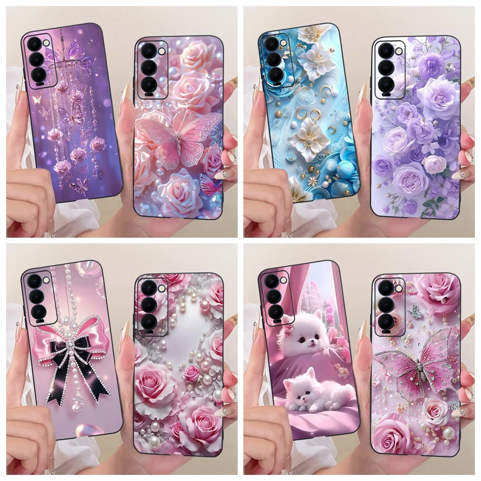 Funda para Tecno Camon 18 18P 18T 18i, funda de teléfono nueva y elegante con lazo de flores, Fundas mate de silicona suave para Camon 18 Premier Coque