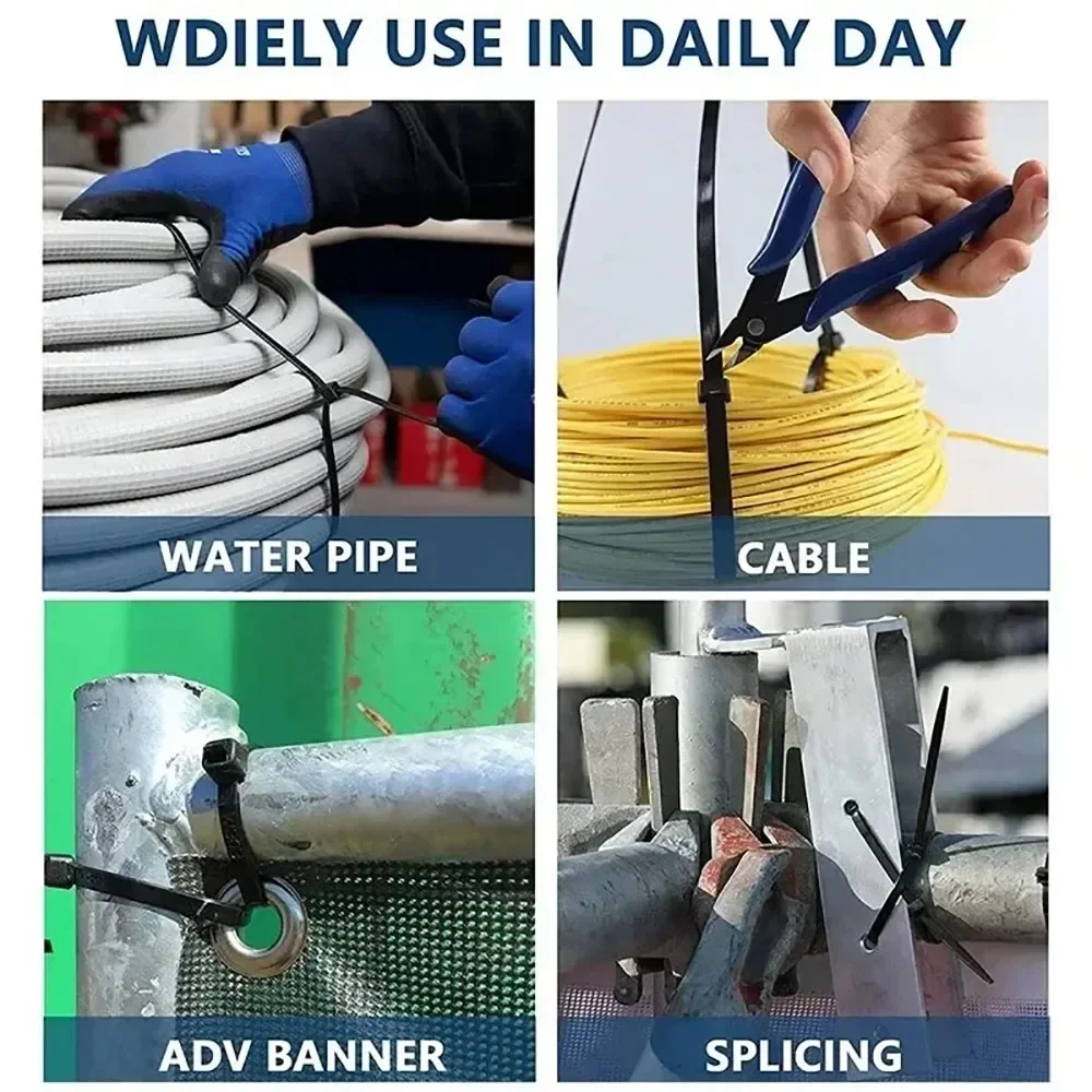 Bridas de nailon para gestión de cables, correas ajustables con bloqueo automático, bucle de sujeción para cables, bridas para cables para el hogar y la Oficina, 1000/100 Uds. - imagen 4