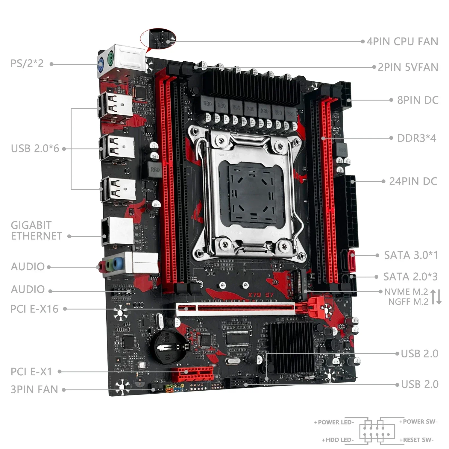 Placa base MACHINIST X79 S7 compatible con memoria RAM DDR3 ECC y procesador de CPU LGA 2011 Xeon E5 V2 USB2.0 SATA3 NVME M.2 - imagen 4