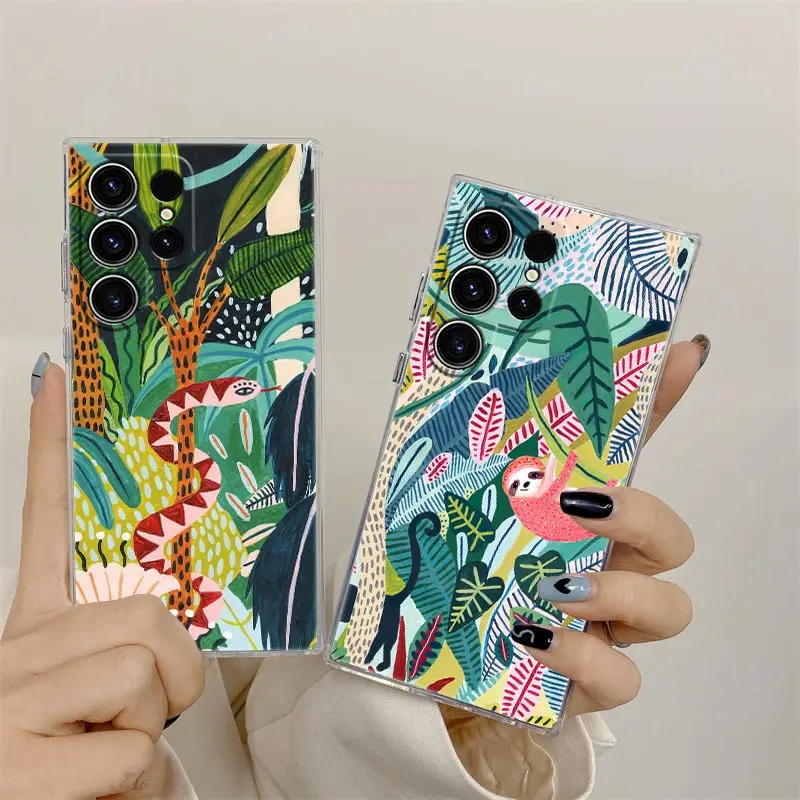 Funda de teléfono con estampado de jungla Tropical, leopardo, perezoso, selva tropical, gato, para Samsung Galaxy S24 S23 Ultra S22 S20 Plus S21 FE, Fundas transparentes - imagen 2