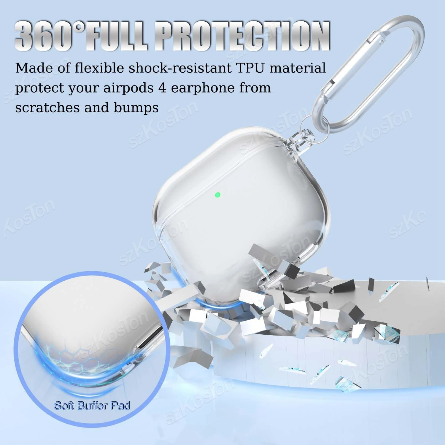Funda transparente AirPods 4 TPU suave Antirayaduras Llavero - imagen 3
