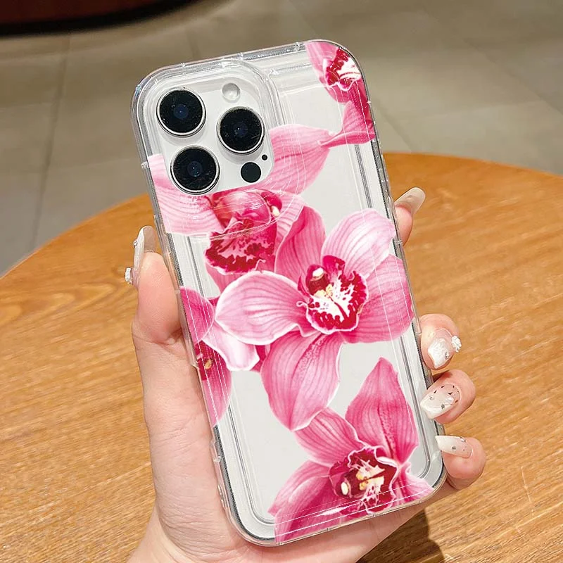 Funda transparente con estampado de orquídeas rosa para Samsung Galaxy S25 S24 S23 Ultra S22 S21 FE A14 A34 A15 A35 A52 A53 A54 A33 A55 5G, funda suave - imagen 3