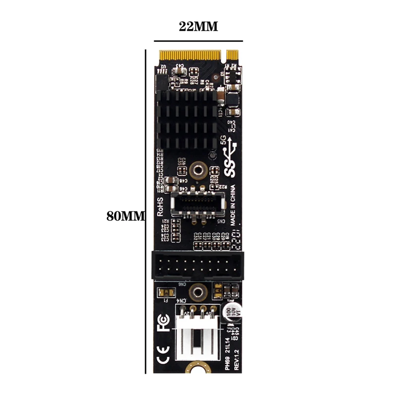 M.2 M Key NVME PCIe a USB 3,1 Tarjeta de placa de expansión del Panel frontal 10Gb TYPE-E + 5Gb 20 pines 2 puertos USB3.0 adaptador Hub Riser para PC - imagen 5