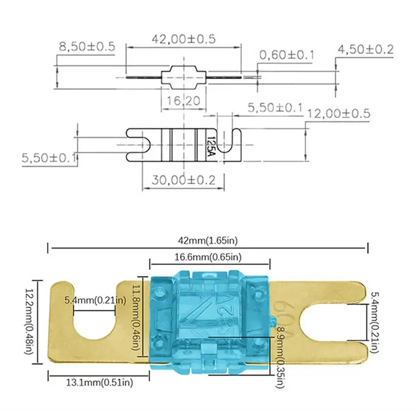 1/5/10 Uds ANL fusibles en forma de U para coche Mini Audio estéreo para coche AFS fusible 20A 30A 40A 50A 60A 70A 80A 100A 125A 150A 32V fusible automático - imagen 2