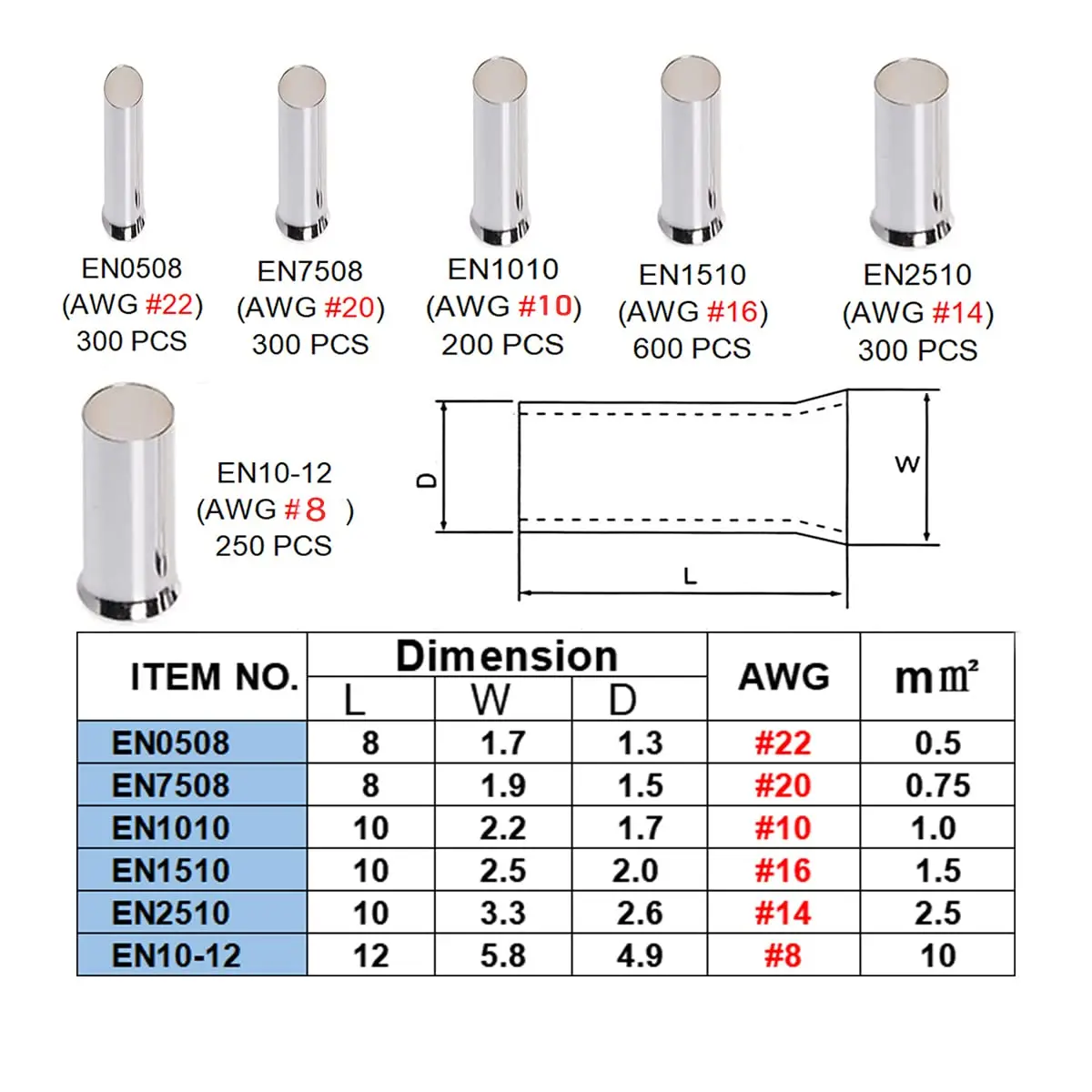 Kit surtido de casquillos de montaje de engarzado de cobre de alambre de 1950 piezas, conector de engarzado de cobre estañado de casquillos de alambre no aislados de 22-10 AWG - imagen 2