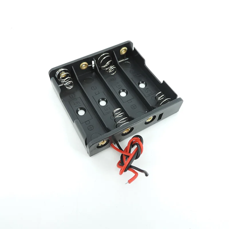 Caja de almacenamiento de pilas AA de 4 ranuras de plástico negro, contenedor de soporte de Clip para baterías DIY con cable de 2 pines q1, 10 Uds. - imagen 3
