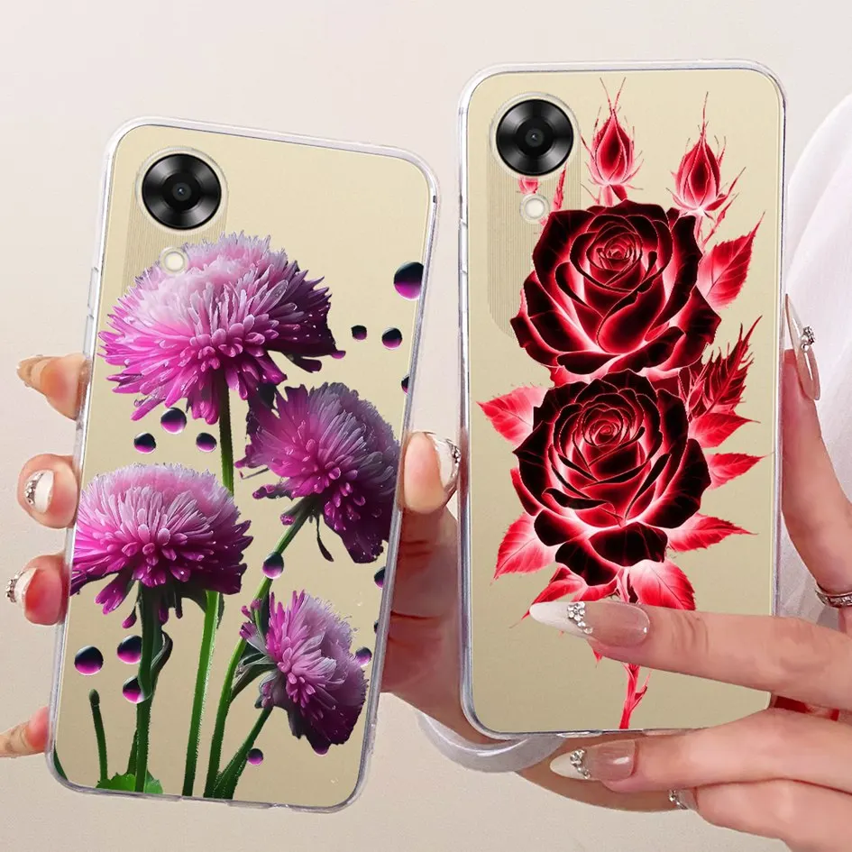 Funda para OPPO A17 A17k contraportada CPH2477 CPH2471 nueva elegante flor transparente silicona suave parachoques para OPPOA17 OPPOA17k Funda - imagen 2