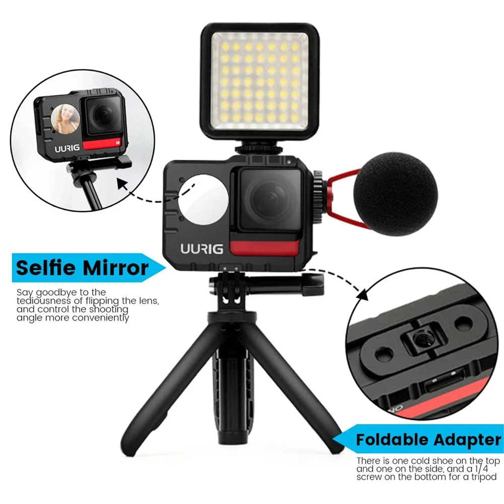 Jaula de montaje profesional para Insta360 One Rs 4X 1/4 "-20 hilos + zapatas frías duales, Base plegable y protección de lente, marco de conejo de aluminio - imagen 5