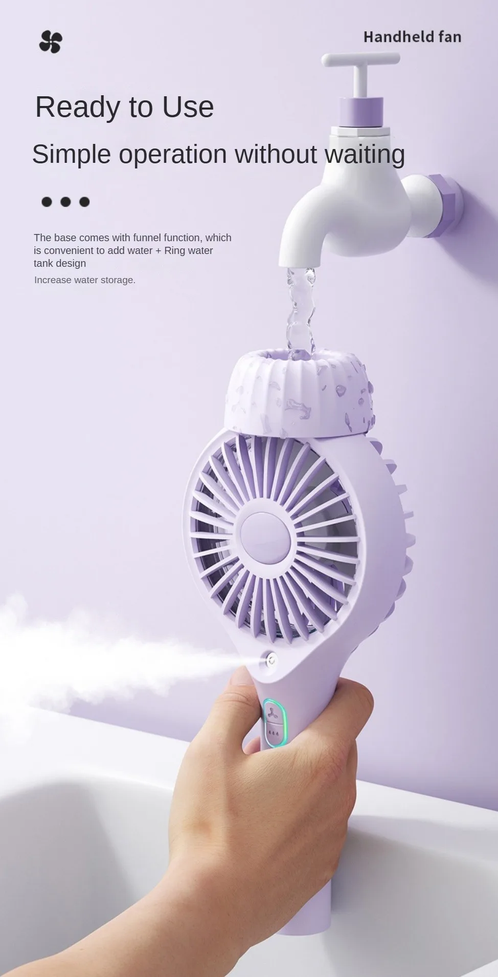 2025 Nuevo ventilador de pulverización de mano Mini ventilador recargable USB Ventilador de hidratación portátil Ventilador de humidificación - imagen 4