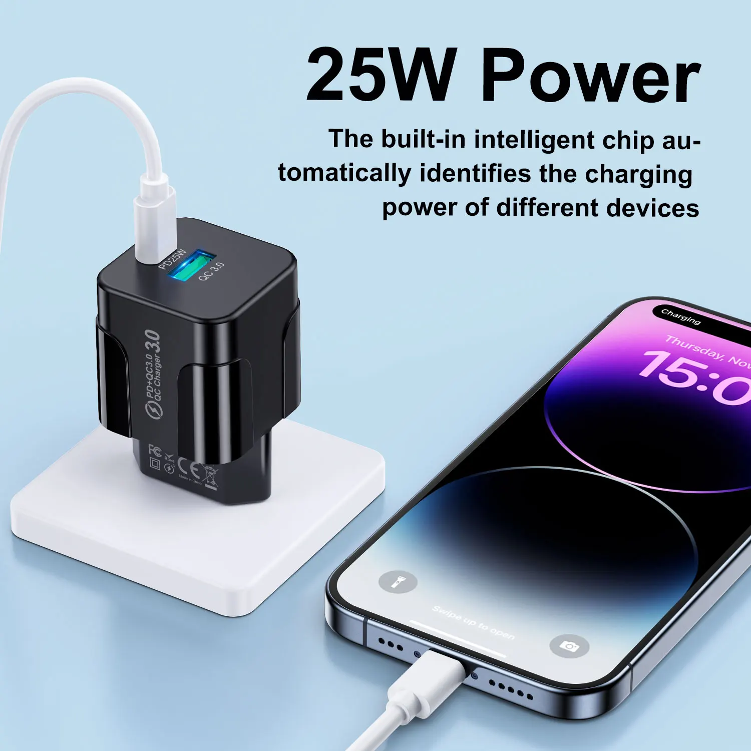 PD 25W USB C cargador rápido para iPhone 15 Pro Max Xiaomi 14 Oneplus KR UE EE. UU. Mini 2 puertos enchufe de viaje adaptador de carga rápida para teléfono - imagen 3