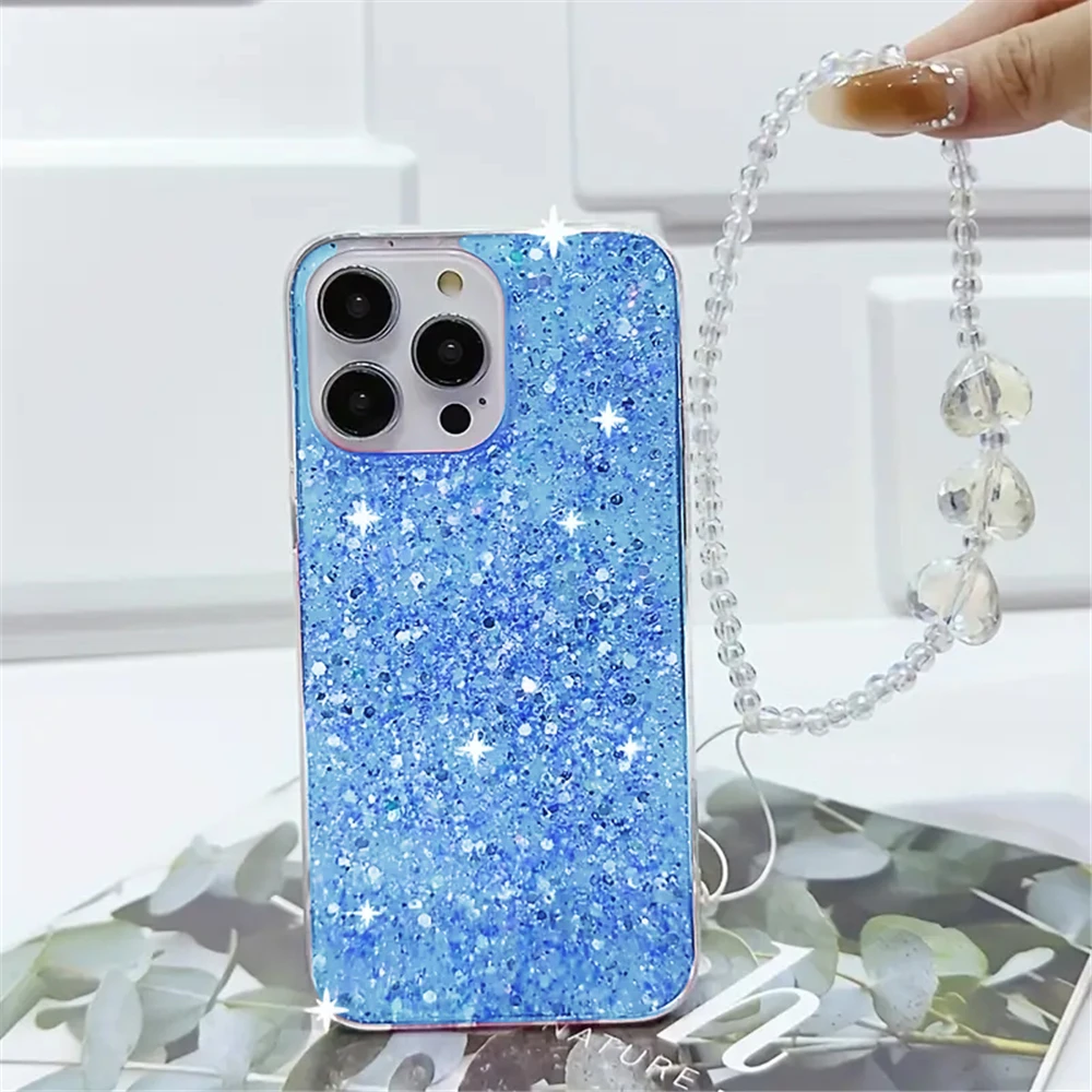 Funda con purpurina y pulsera de corazón de cristal para Xiaomi 14T Pro 11T 11 Lite 5G NE Poco C65 C75 M6 X5 X6 Pro X3 NFC, funda de silicona suave - imagen 3