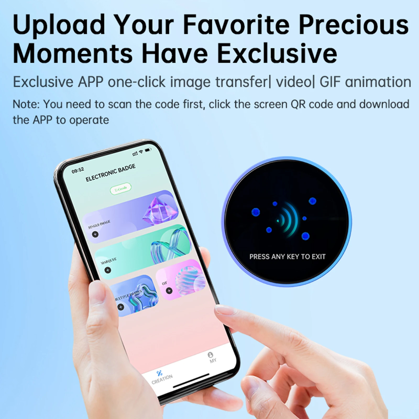 BT5.4 Anime electrónico E-Badge USB-C carga conexión BT insignias periféricas animación cambio Gradual insignia regalo para amigos - imagen 3