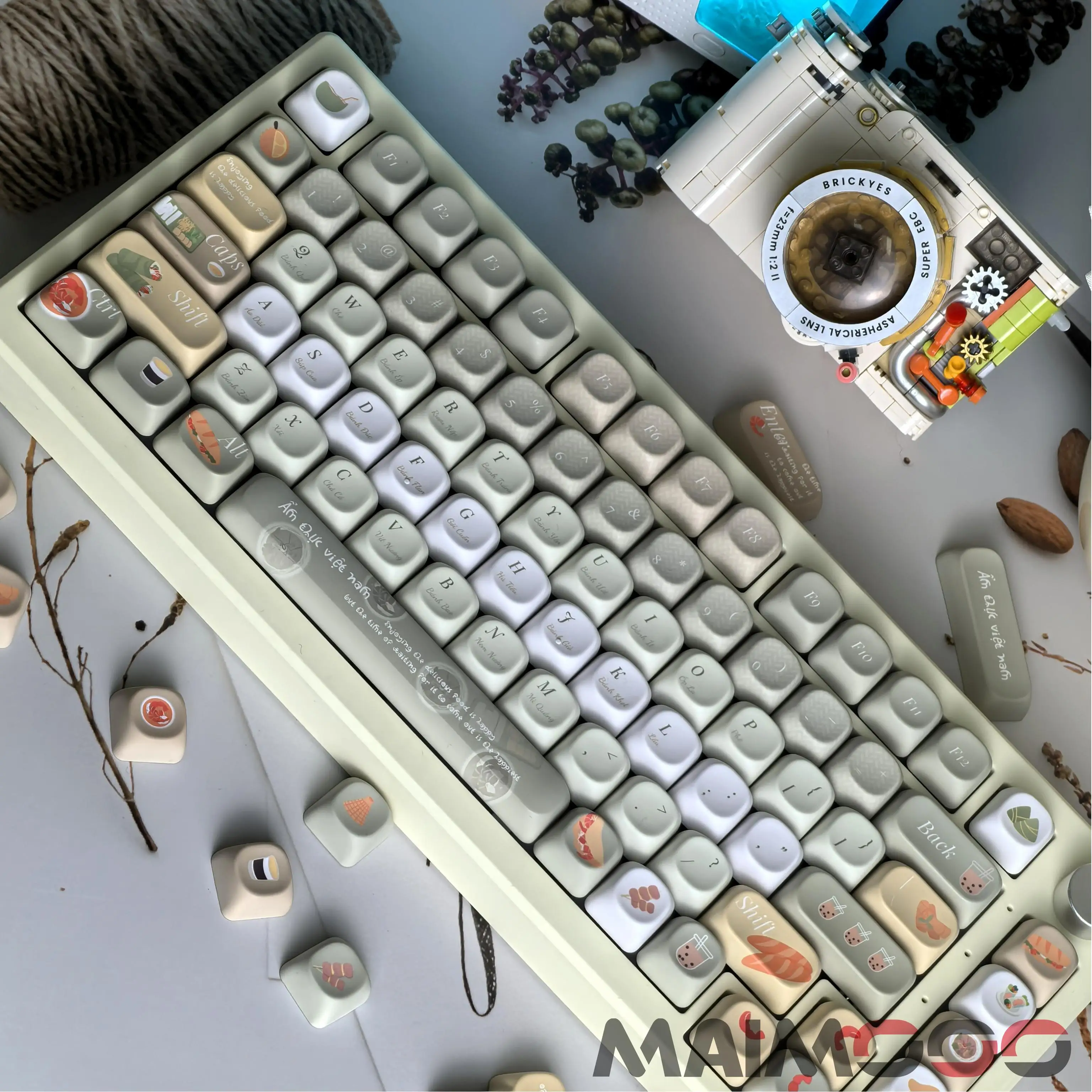 Teclas grises y verdes, perfil PBT MOA, rollo de resorte gourmet vietnamita, Baguette, sopa agria, bonitas teclas de comida, Teclado mecánico DIY - imagen 2