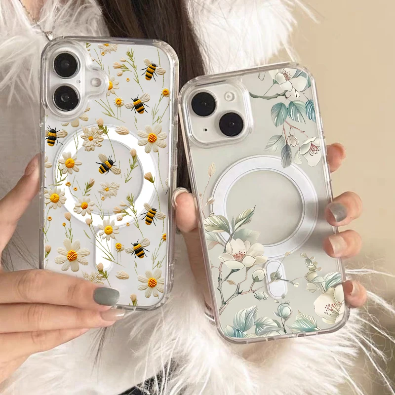 Y2K Flower Lemon For Magsafe Magnetic Case For Iphone 17 16 15 14 Pro Max Plus 16E 17 Air 11 12 13 Pro Mini Wireless Charge Case