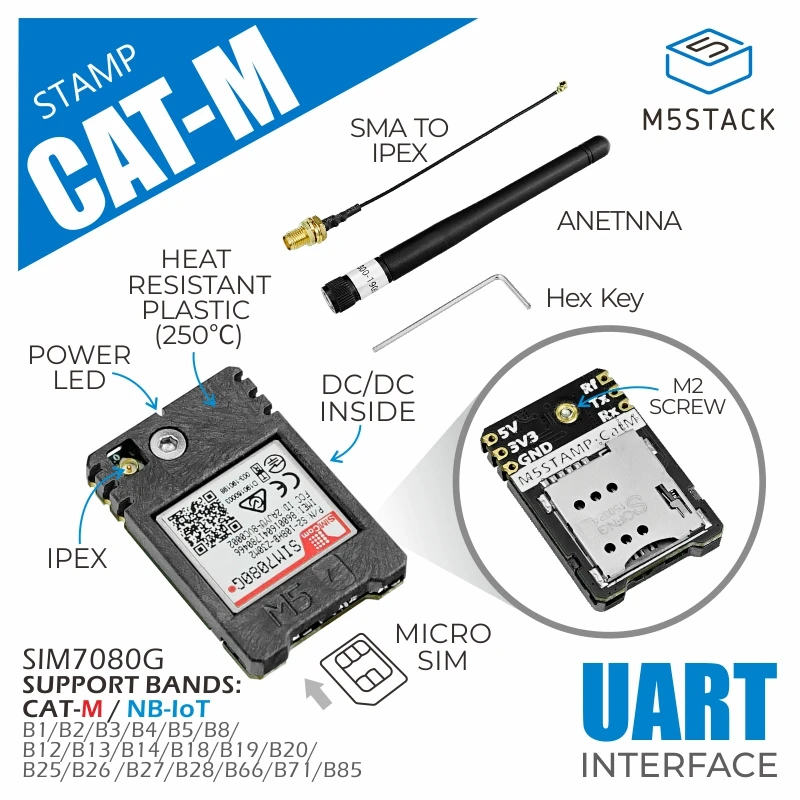 Módulo oficial M5Stack M5Stamp CAT-M (SIM7080G)