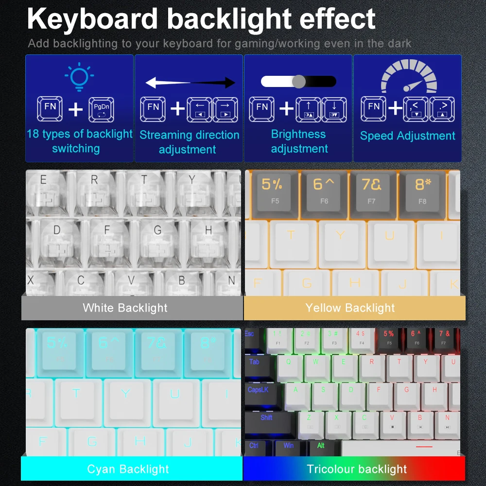 E-YOOSO Z686 USB Mini slim mecánico para juegos con cable interruptor rojo 68 teclas ruso brasileño portugués para ordenador portátil - imagen 4