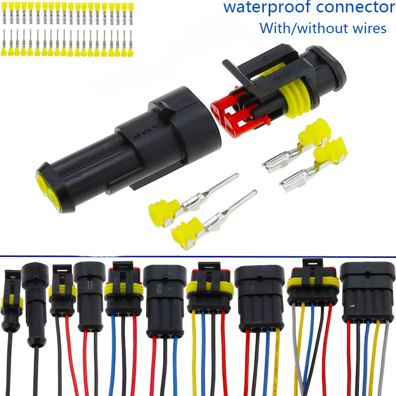 Kit de 2-5 juegos de 2 pines, 1/2/3/4/5/6 pines Way AMP, enchufe súper sellado a prueba de agua para conector impermeable de coche con cables, sin cables - imagen 2