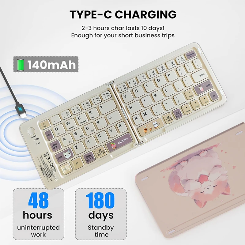 Mofii Bluetooth5.0 Teclado plegable inalámbrico 67 teclas Teclado plegable inalámbrico recargable de estilo lindo para Win/Android/IOS - imagen 3