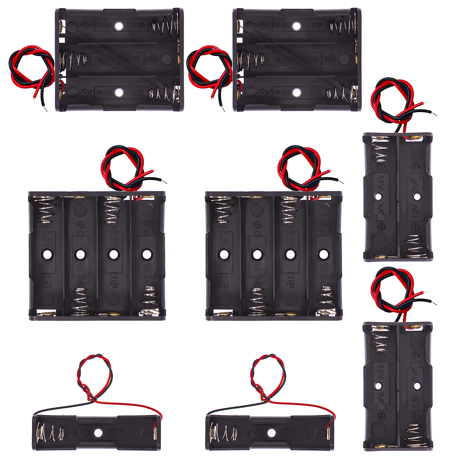 8 soportes para pilas AA con cable que incluyen 1 soporte para pilas AA de 1,5 V, 2 soportes para pilas AA de 3 V, 3 soportes para pilas AA de 4,5 V, 4 pilas AA