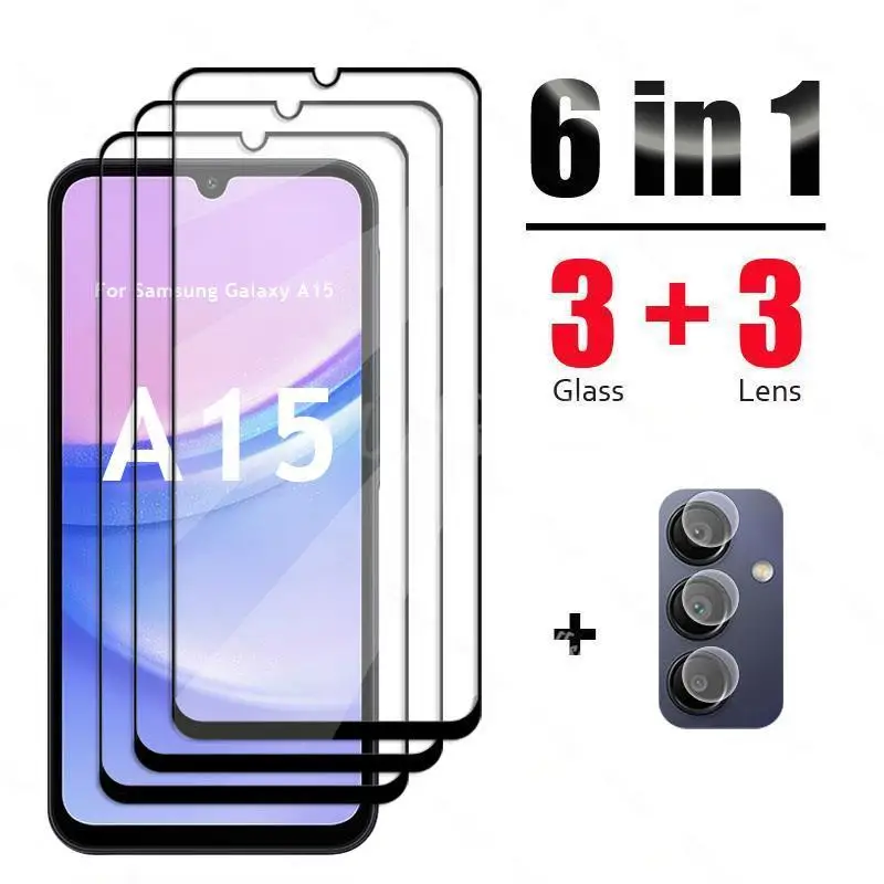 6 en 1 para Samsung Galaxy A15 vidrio templado Samsung A15 A25 A05 A05S Protector de pantalla de vidrio película de cámara Galaxy A15 vidrio