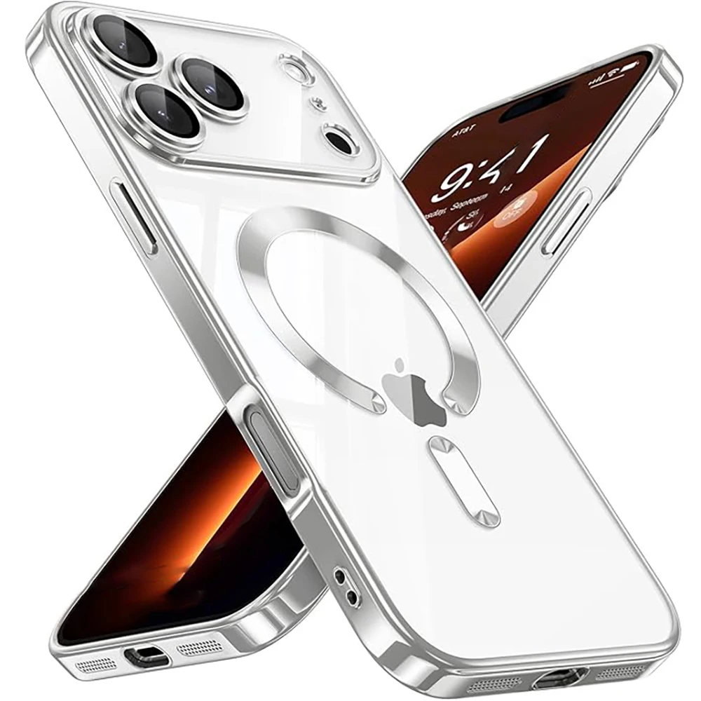 Funda suave de silicona transparente con revestimiento de lujo para iPhone 17 Air 16 15 14 13 12 11 Pro Max, funda de carga inalámbrica Magsafe magnética