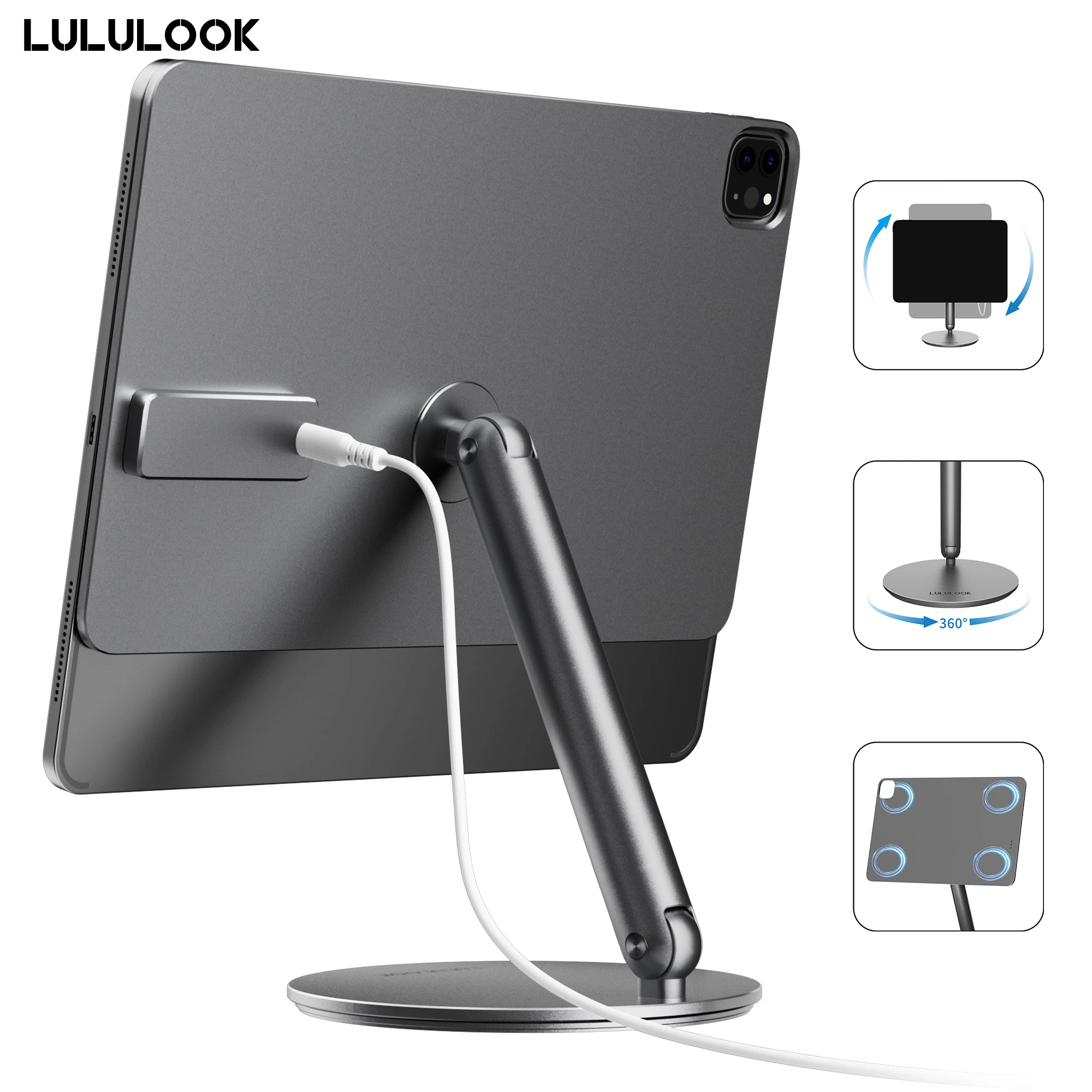 LULULOOK soporte de carga inalámbrico magnético plegable para iPad Pro M5 M4 13/11/12,9 iPad Air 13/11/iPad Air 5/4th soporte giratorio 360 - imagen 2