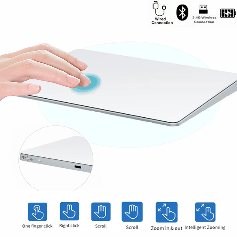 Ratón portátil con panel táctil inalámbrico, trimododo, Bluetooth, para Win/Mac/iOS, gesto multifunción delgado, Trackpad inalámbrico recargable